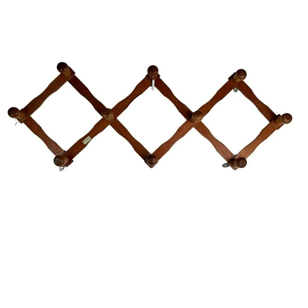 VTG Accordion Wooden Peg Rack Hanger Wall Hook Mug Coat Hat Jewelry Organizer - Picture 1 of 5